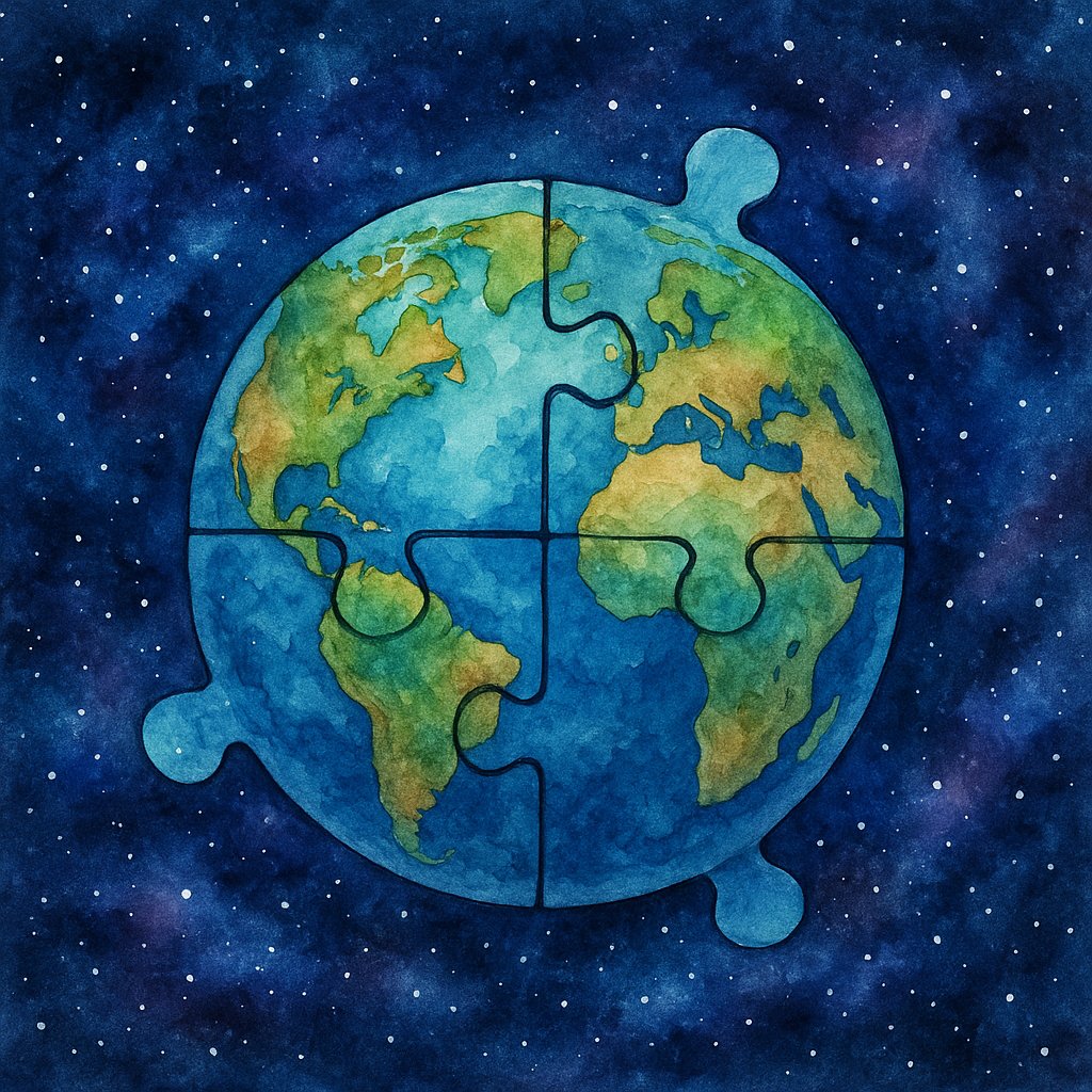 Puzzle Planet — Watercolor Earth in Space