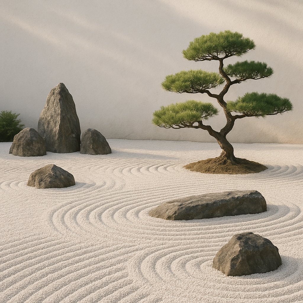 Quiet Circle — Minimal Zen Garden with Bonsai Pine