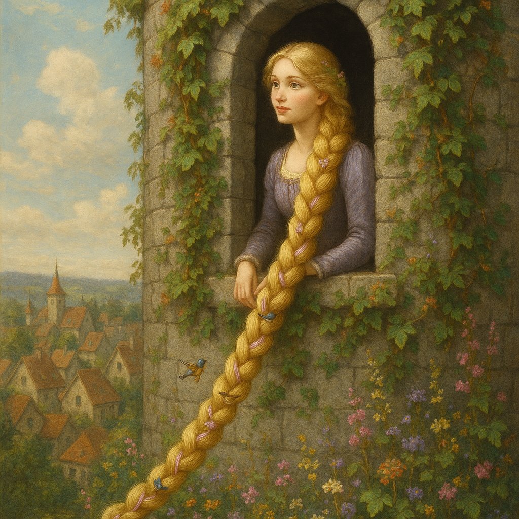 Rapunzel at the Ivy-Covered Tower Window