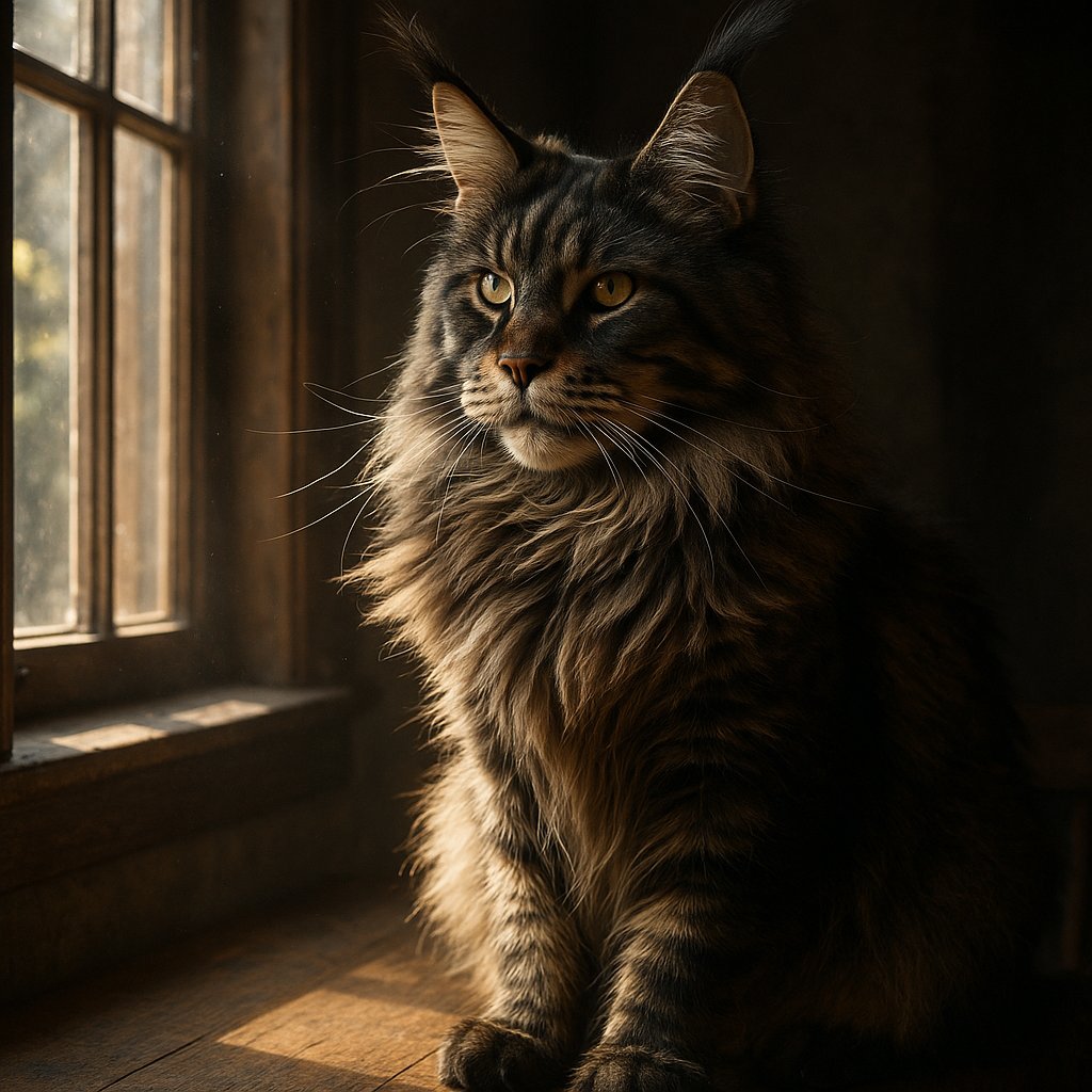 Regal Morning: Maine Coon at the Window