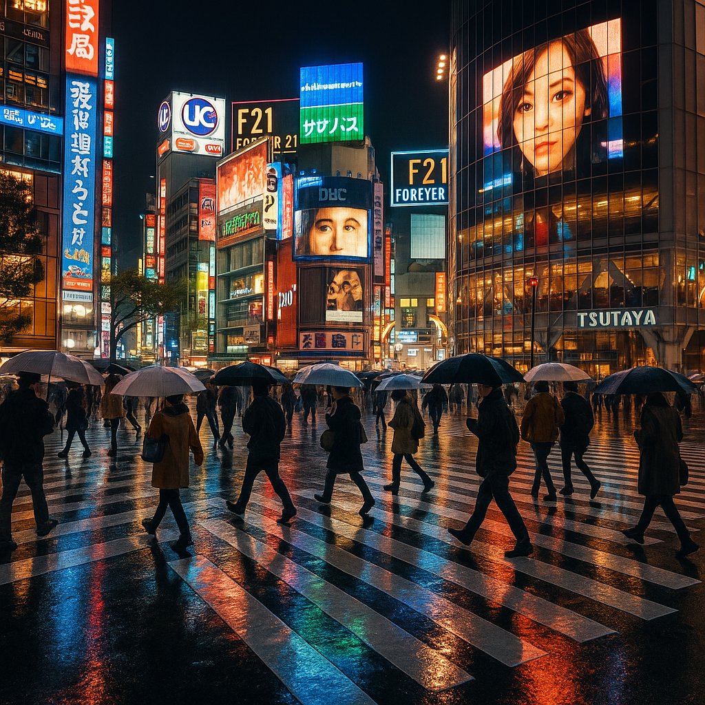 Shibuya Crossing at Night — Neon Rain