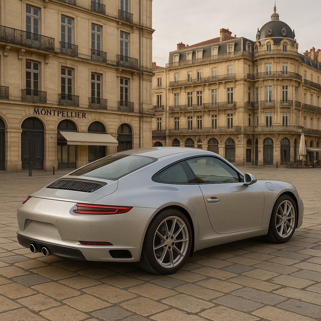 Silver Rear-Quarter Sports Coupe in Montpellier Square