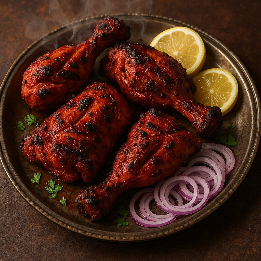 Smoky Tandoori Chicken Drumsticks on Metal Platter