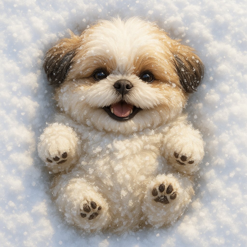 Snowy Smile: Fluffy Shih Tzu on Its Back