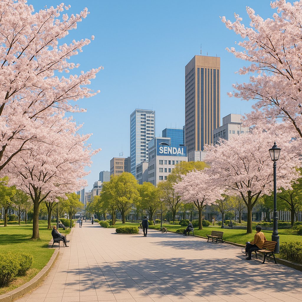 Spring in Sendai: Sakura Lined Urban Promenade