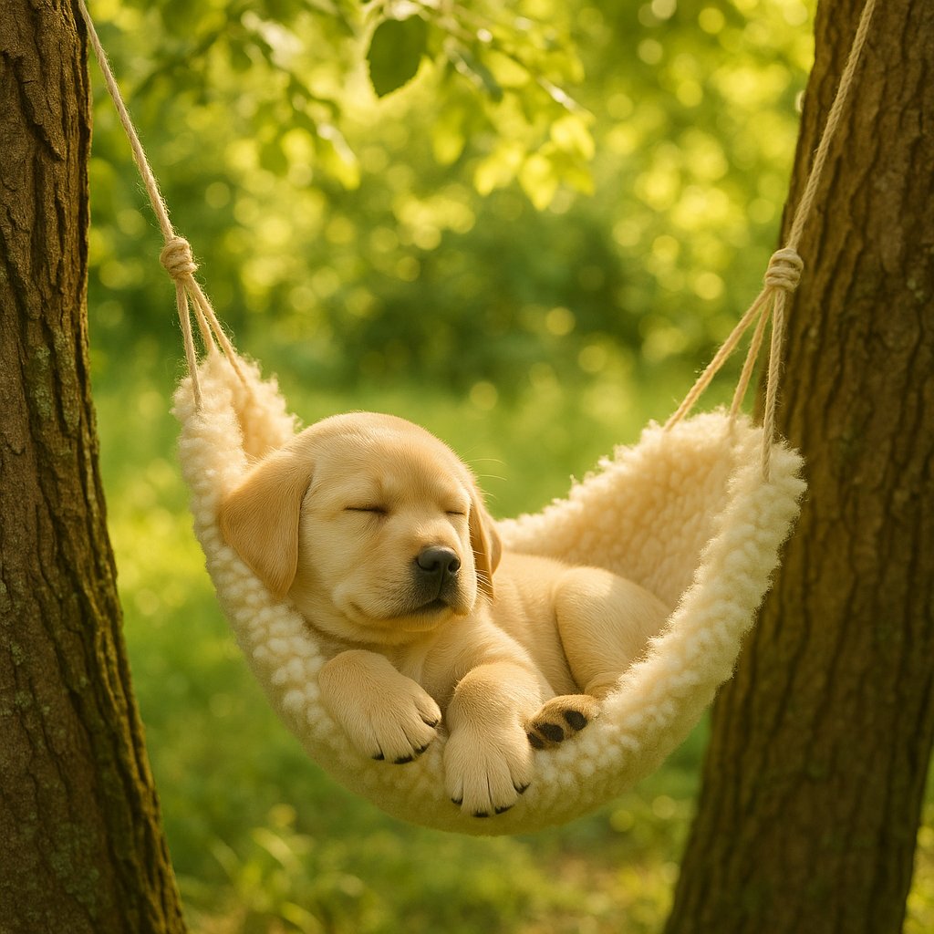 Summer Nap: Labrador Puppy in a Fluffy Hammock