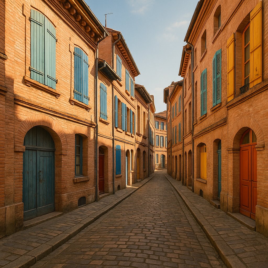 Sunlit Alley of Pink Bricks — Old Toulouse