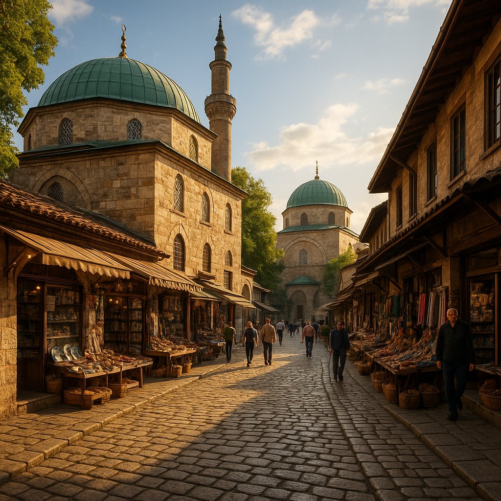 Sunlit Bazaar by the Green-Domed Mosques of Bursa