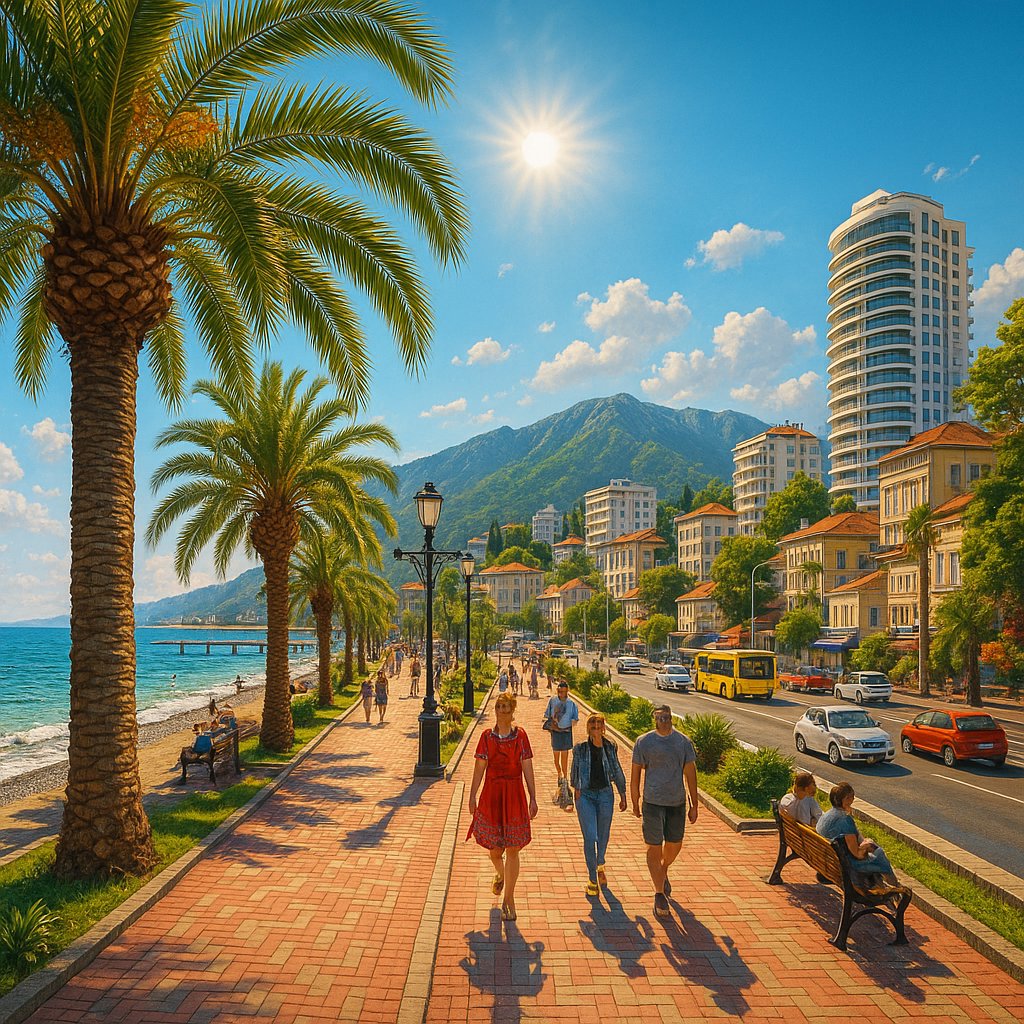 Sunlit Promenade on the Sochi Black Sea Coast