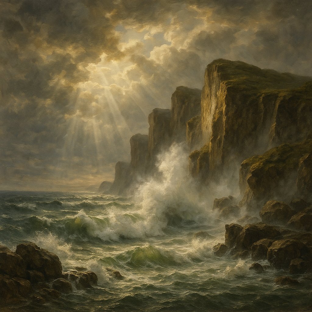 Sunlit Tempest on a Rocky Coast