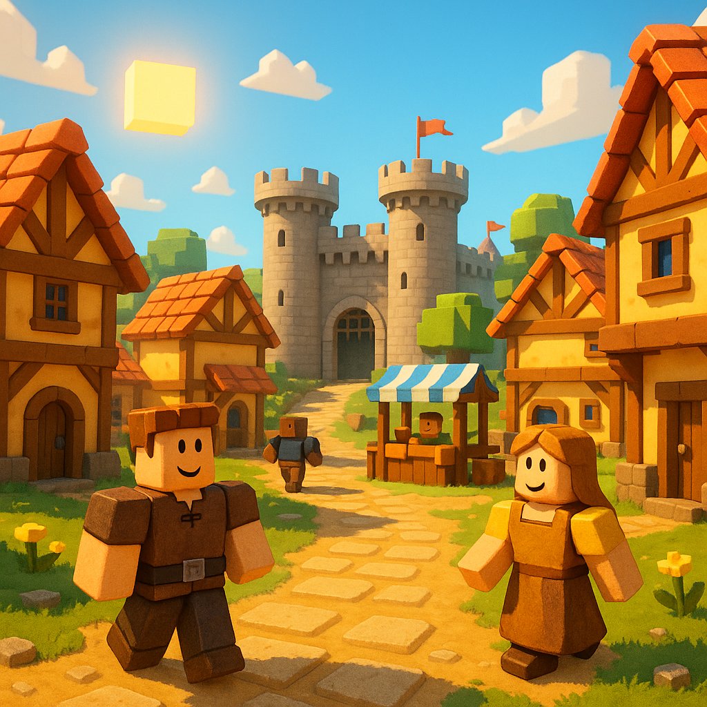 Sunny Block-Style Medieval Village