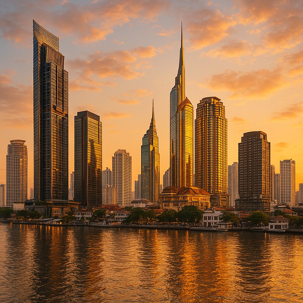 Sunset Reflections on Bangkok Skyline