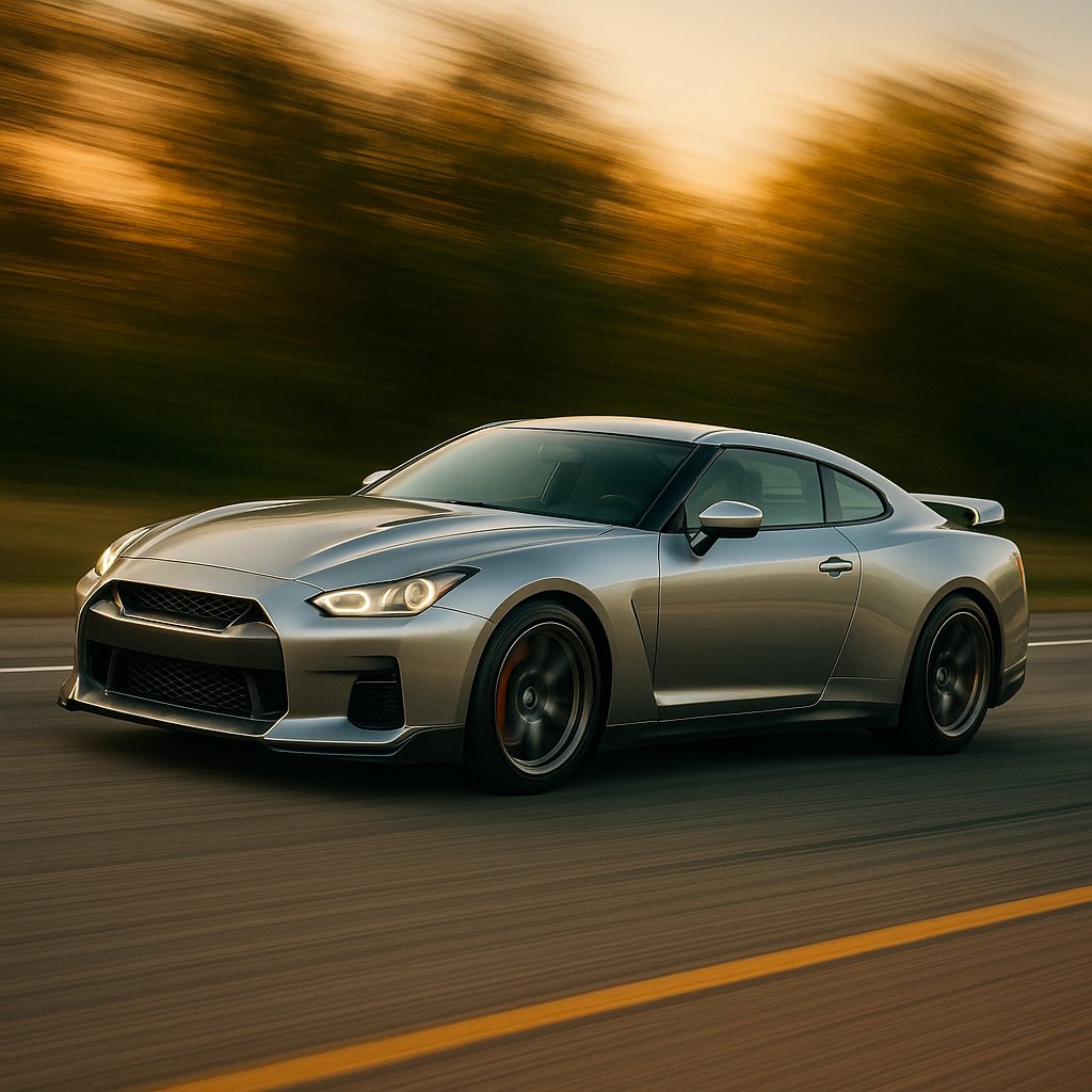 Sunset Sprint: Muscular Sports Coupe in Motion