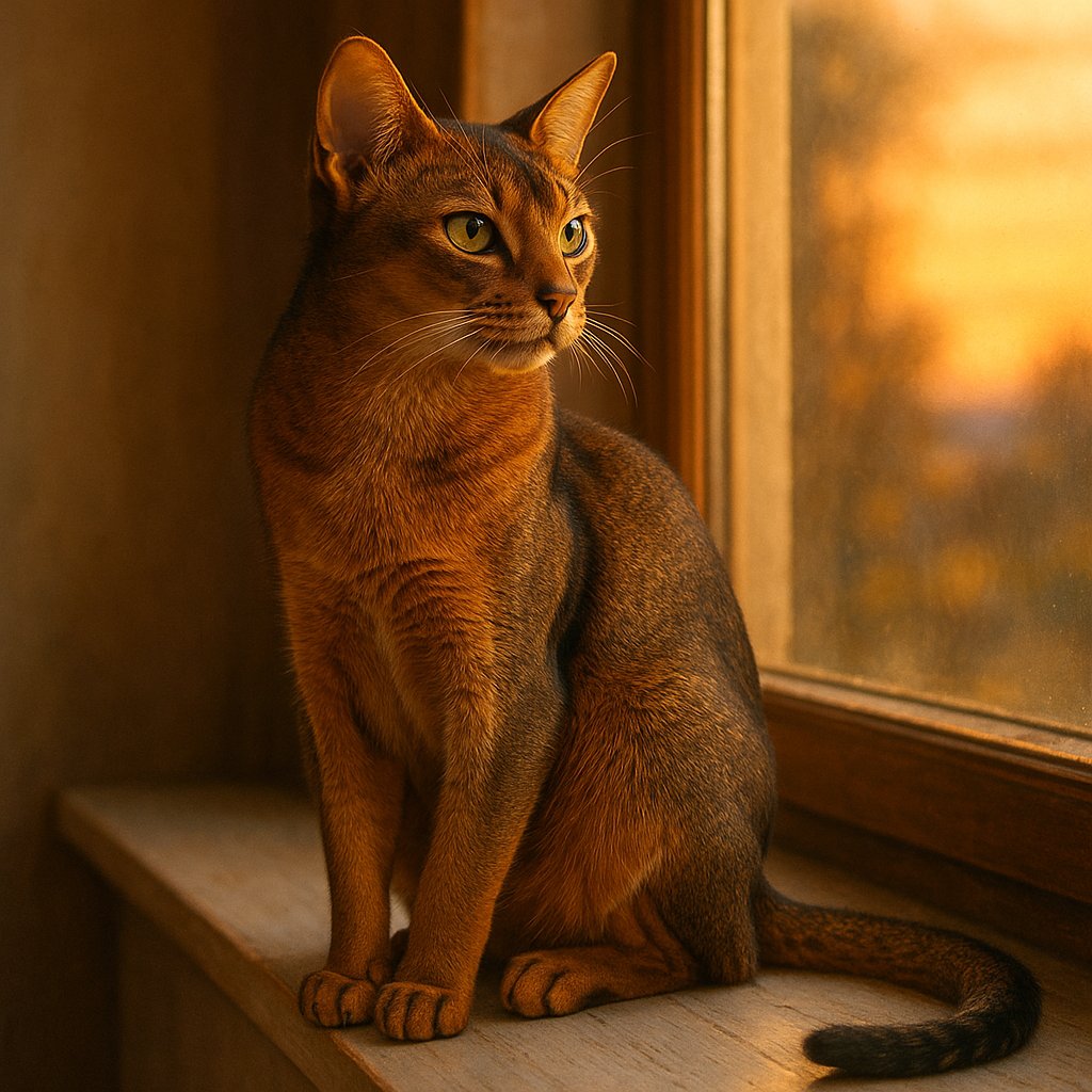 Sunset Watch: Elegant Abyssinian on a Windowsill