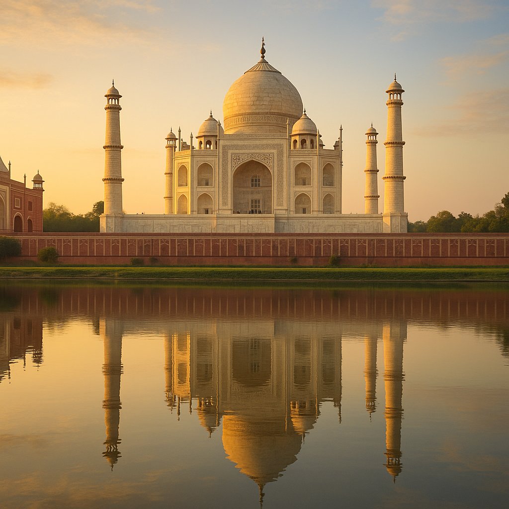 Taj Mahal at Sunrise — Golden Reflection