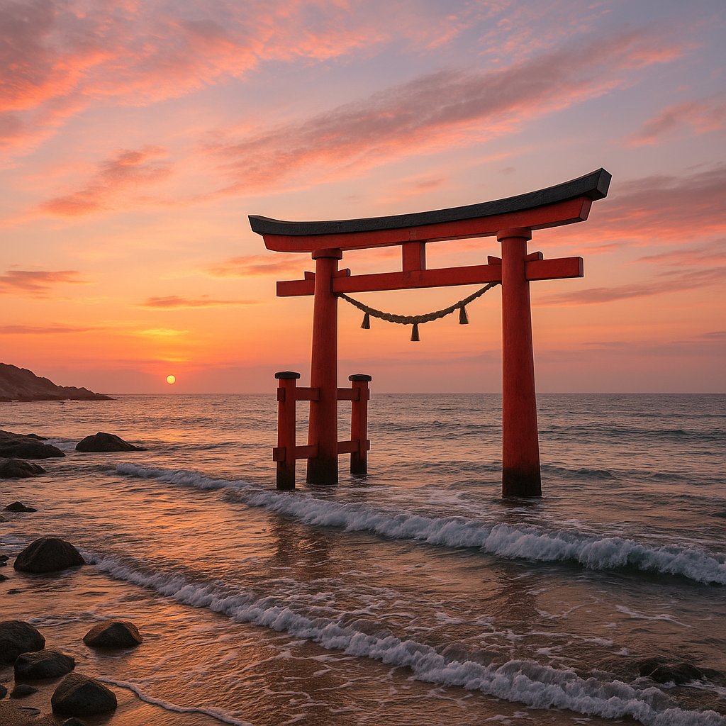 Torii Gate by the Sea at Sunset