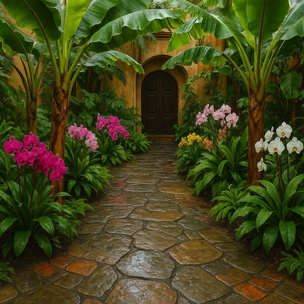 Tropical Orchid Courtyard Path