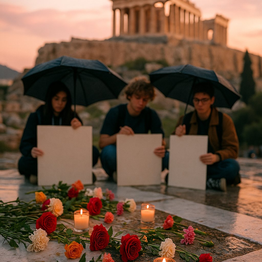 Vigil at Dusk Beneath the Acropolis