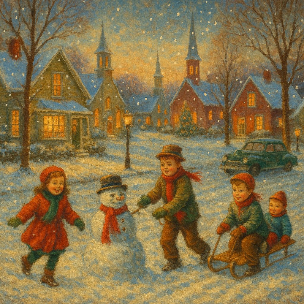 Vintage Winter Village Scene