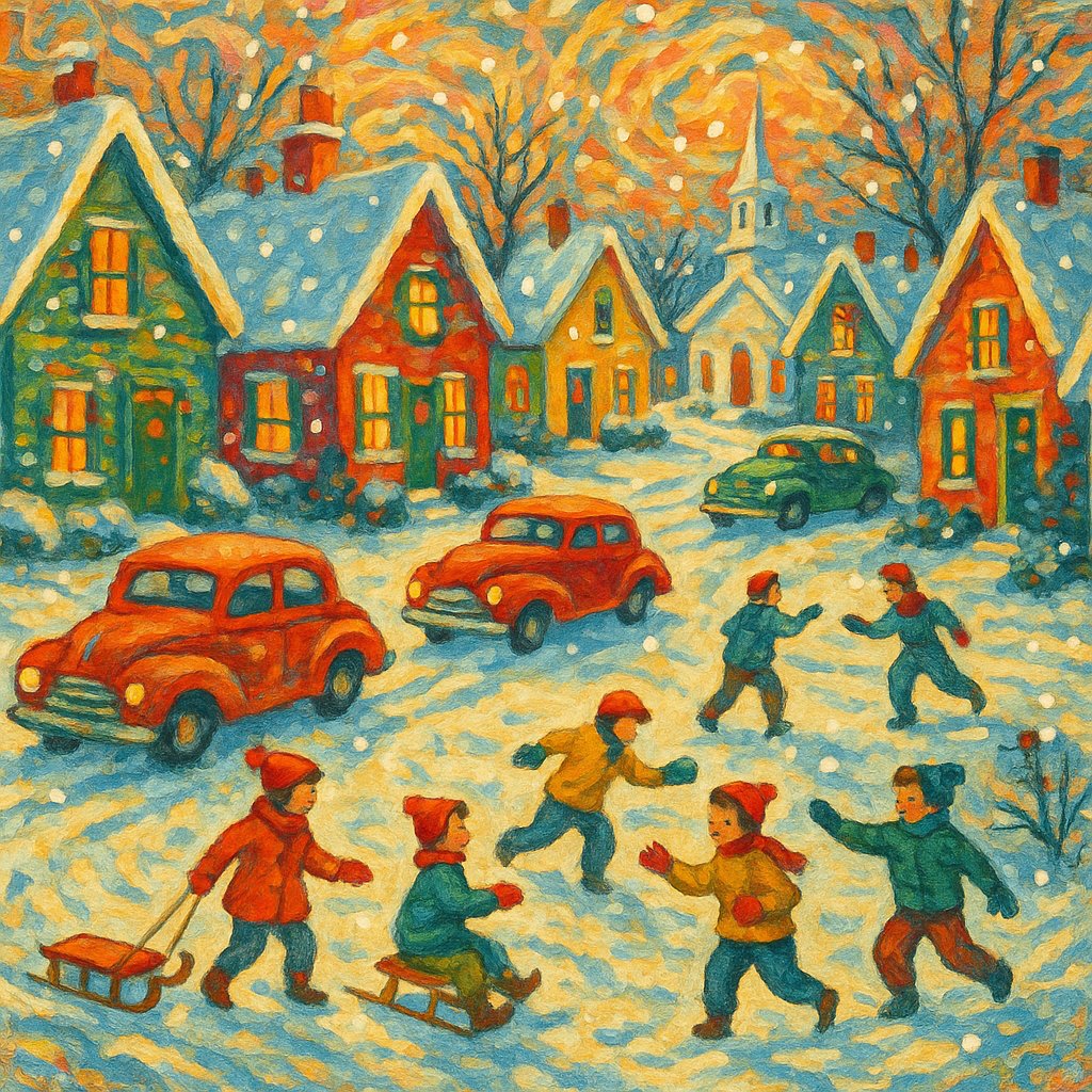 Vintage Winter Village Scene