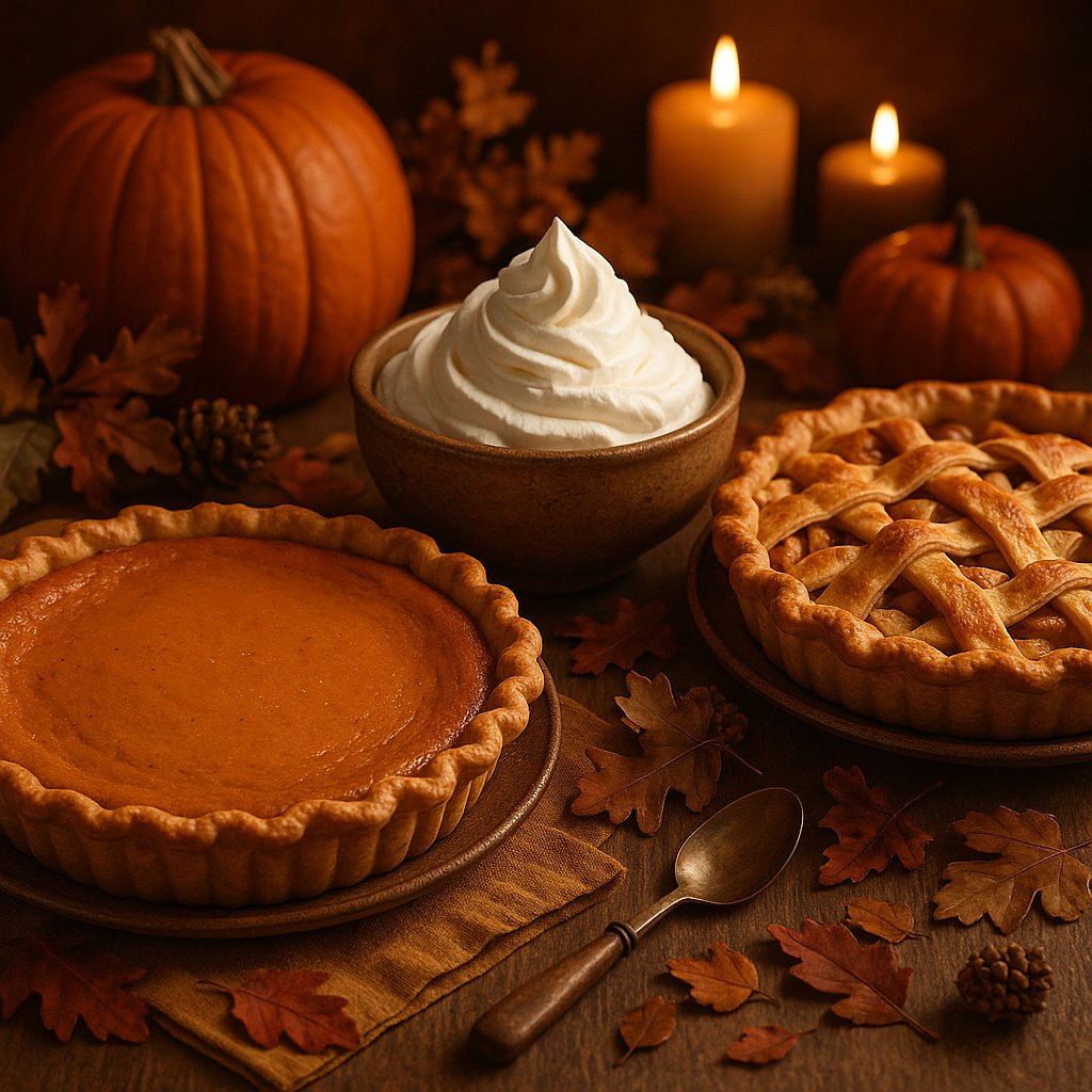 Warm Thanksgiving Dessert Spread with Pumpkin & Apple Pies
