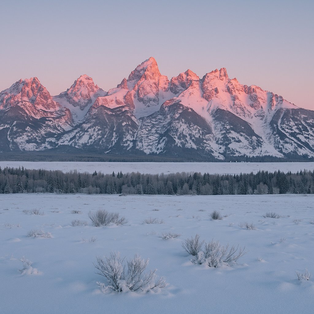 Alpenglow Over the Tetons — Winter Sunrise