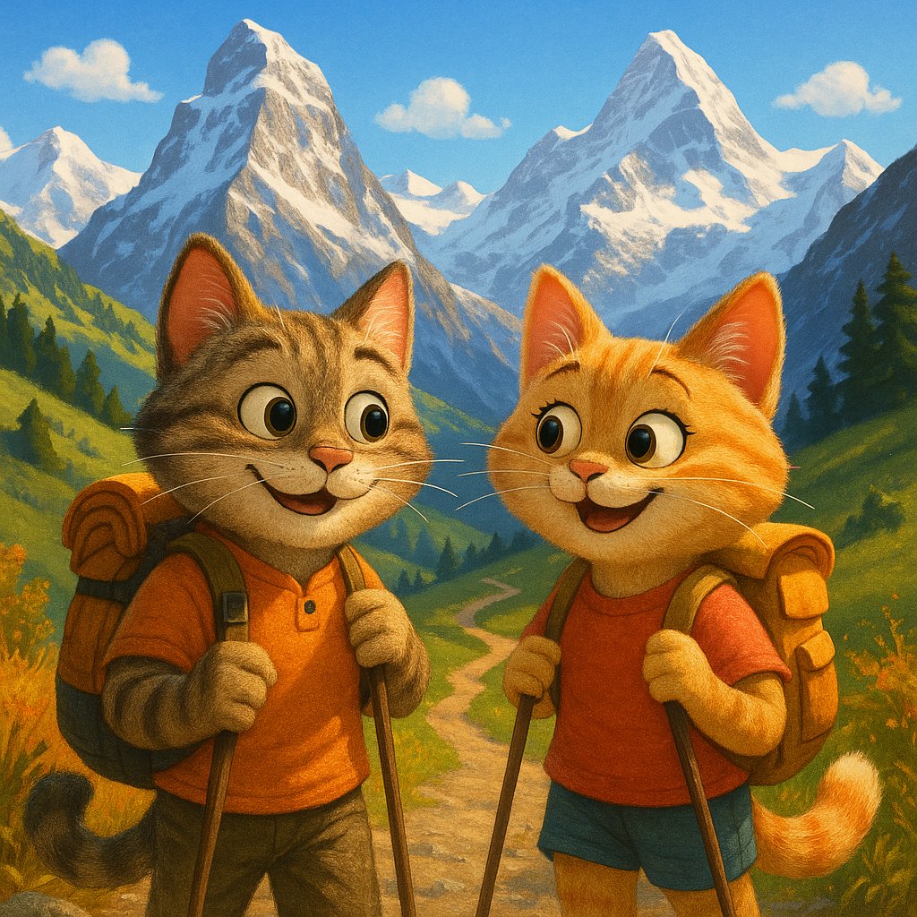 Alpine Adventure: Cat Couple Hiking the Swiss Alps