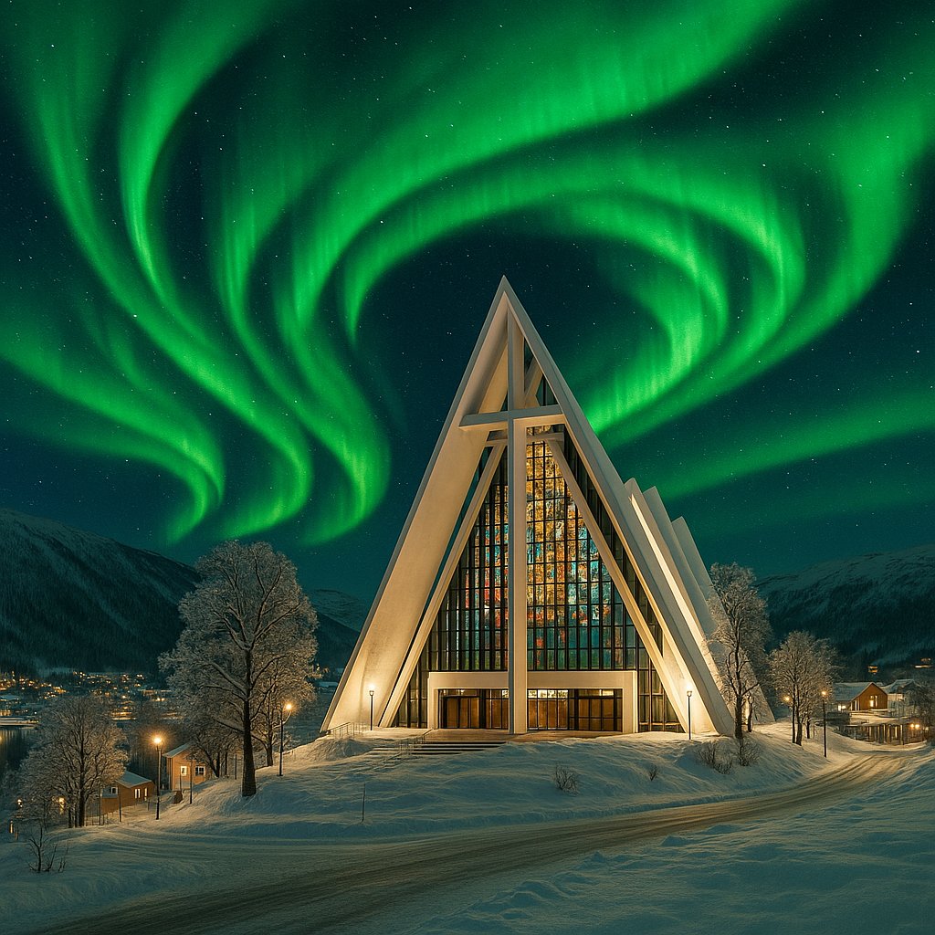 Arctic Cathedral Beneath a Green Aurora