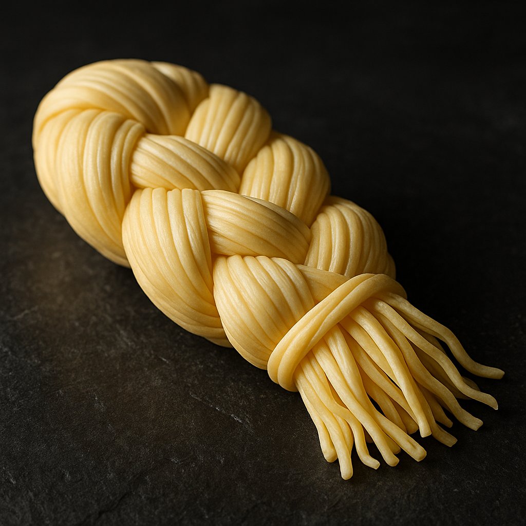 Artisanal Braided Cheese on Dark Stone