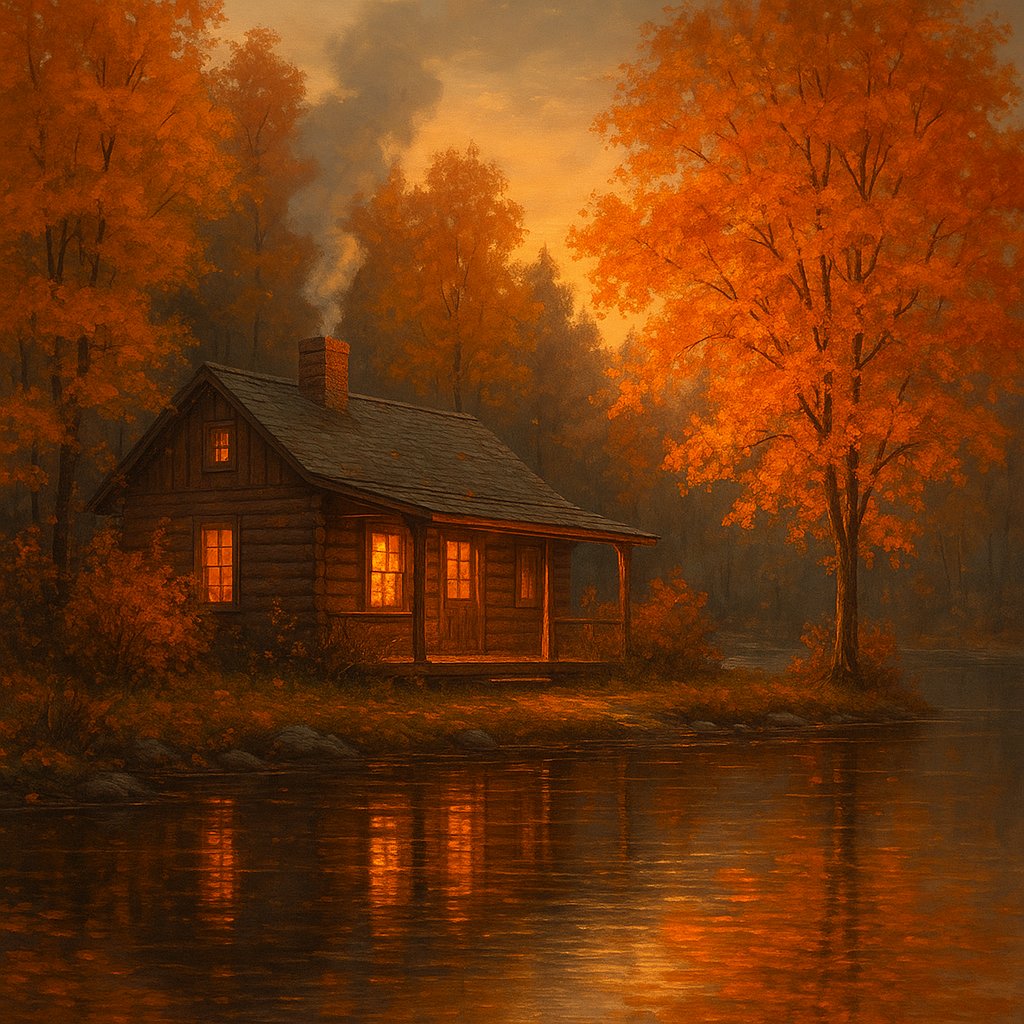 Autumn Evening at the Lake Cabin