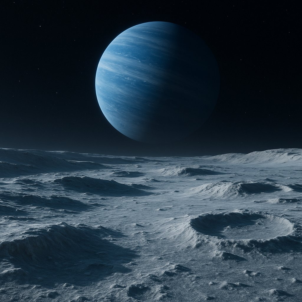 Blue Giant Over an Ice-Covered Moon