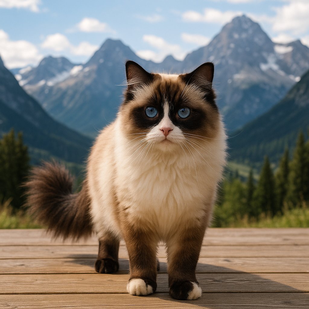 Blue‑Eyed Ragdoll on a Mountain Deck