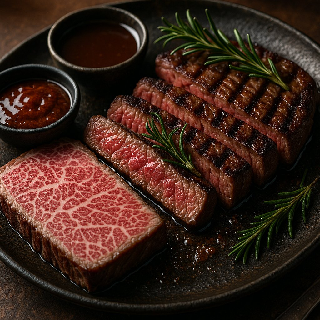 Cinematic Wagyu Steak Platter — Perfectly Marbled, Medium-Rare