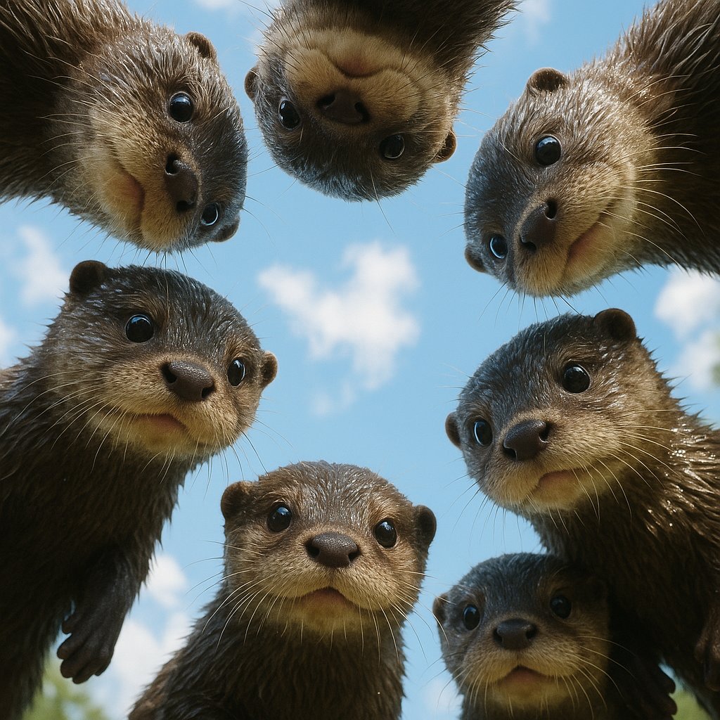 Circle of Curious Baby Otters