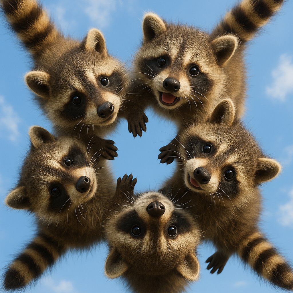 Circle of Playful Raccoon Kits