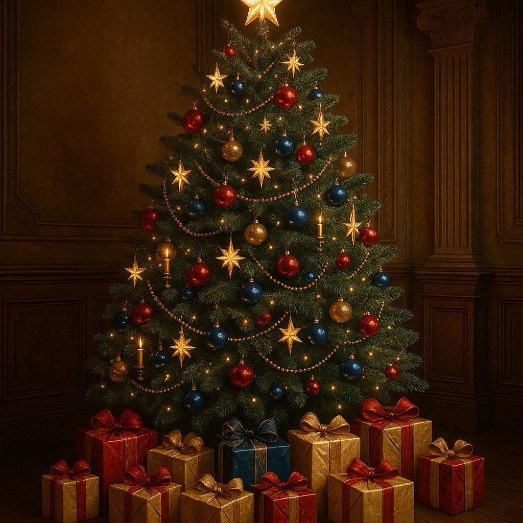 Classic European Holiday: Elegant Christmas Tree in Historic Interior