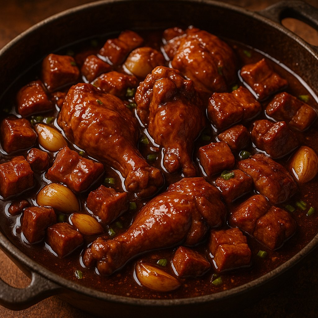 Classic Filipino Adobo — Chicken & Pork in Glossy Soy-Vinegar Sauce