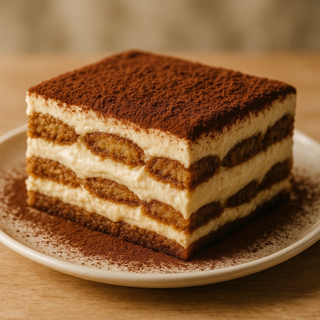 Classic Tiramisu Slice with Cocoa Dusting