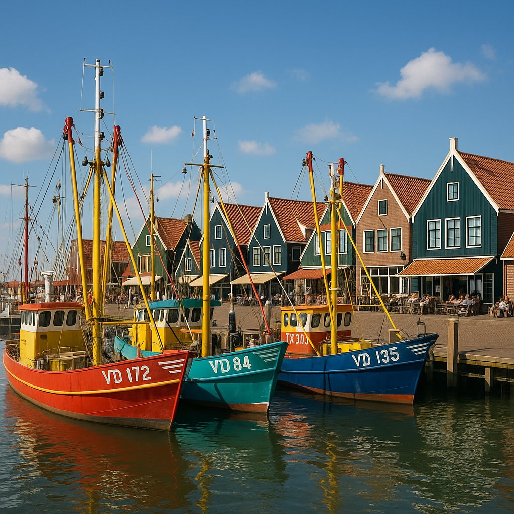 Colorful Fishing Boats at Volendam Harbor