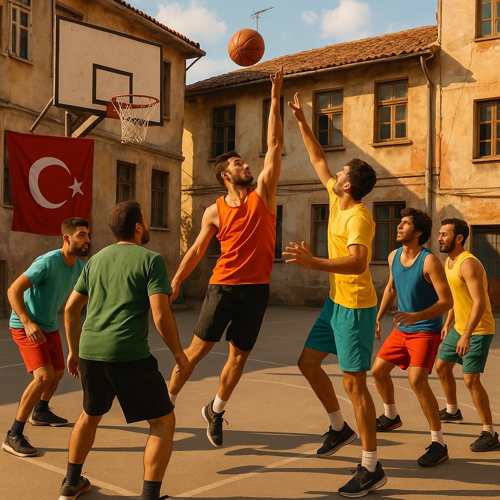 Courtyard Game: Sunset Basketball in Turkey