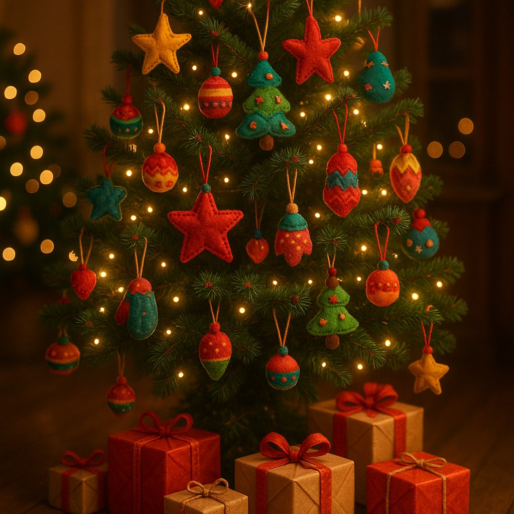 Cozy Christmas Tree with Handmade Felt Ornaments
