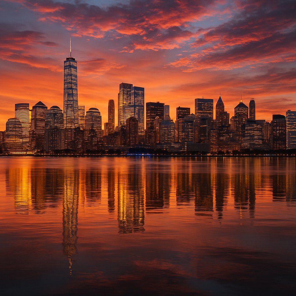 Crimson Twilight Over the Hudson