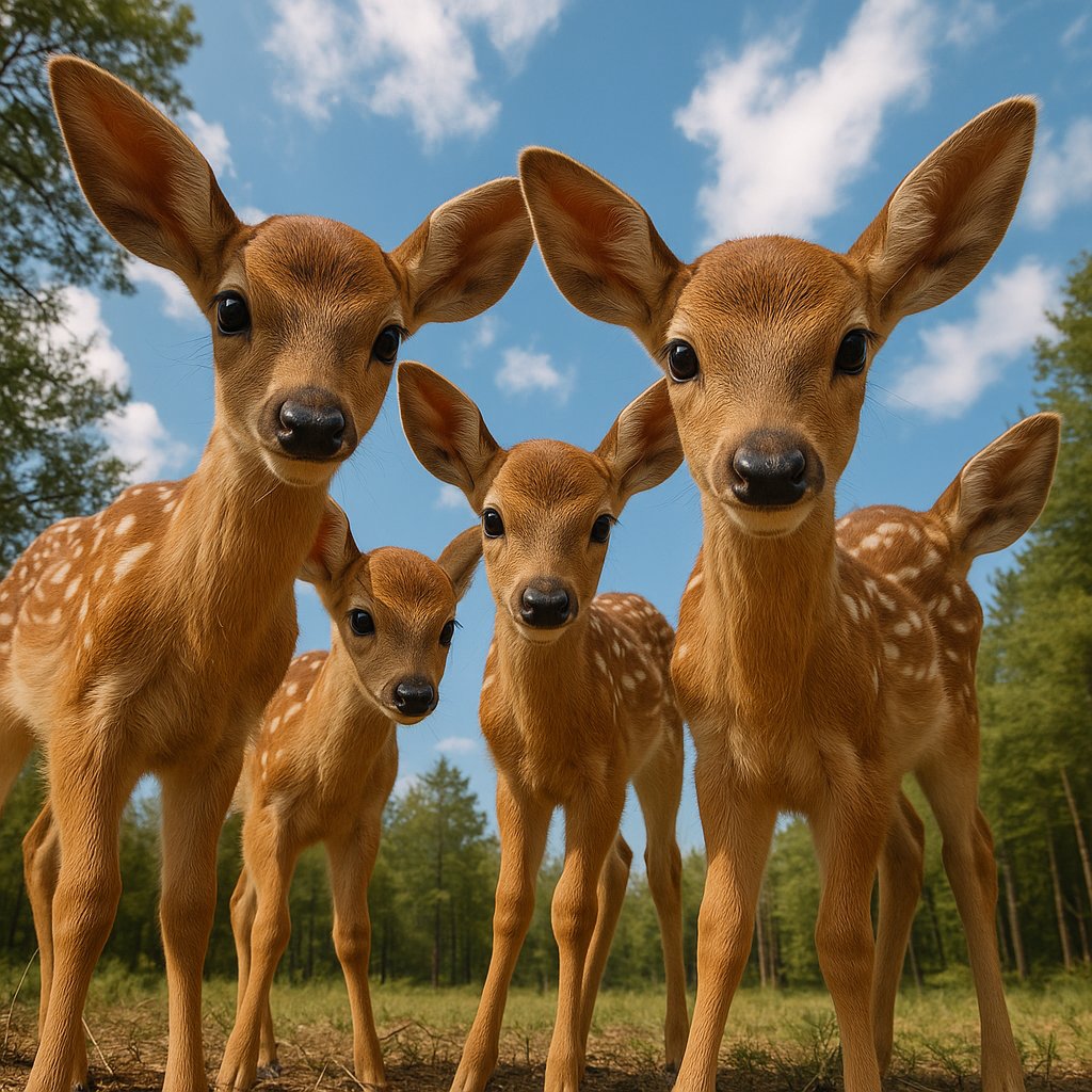 Curious Fawns: Ground-Level Portrait of Baby Deer