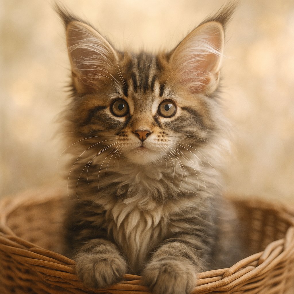 Dreamy Maine Coon Kitten in a Basket