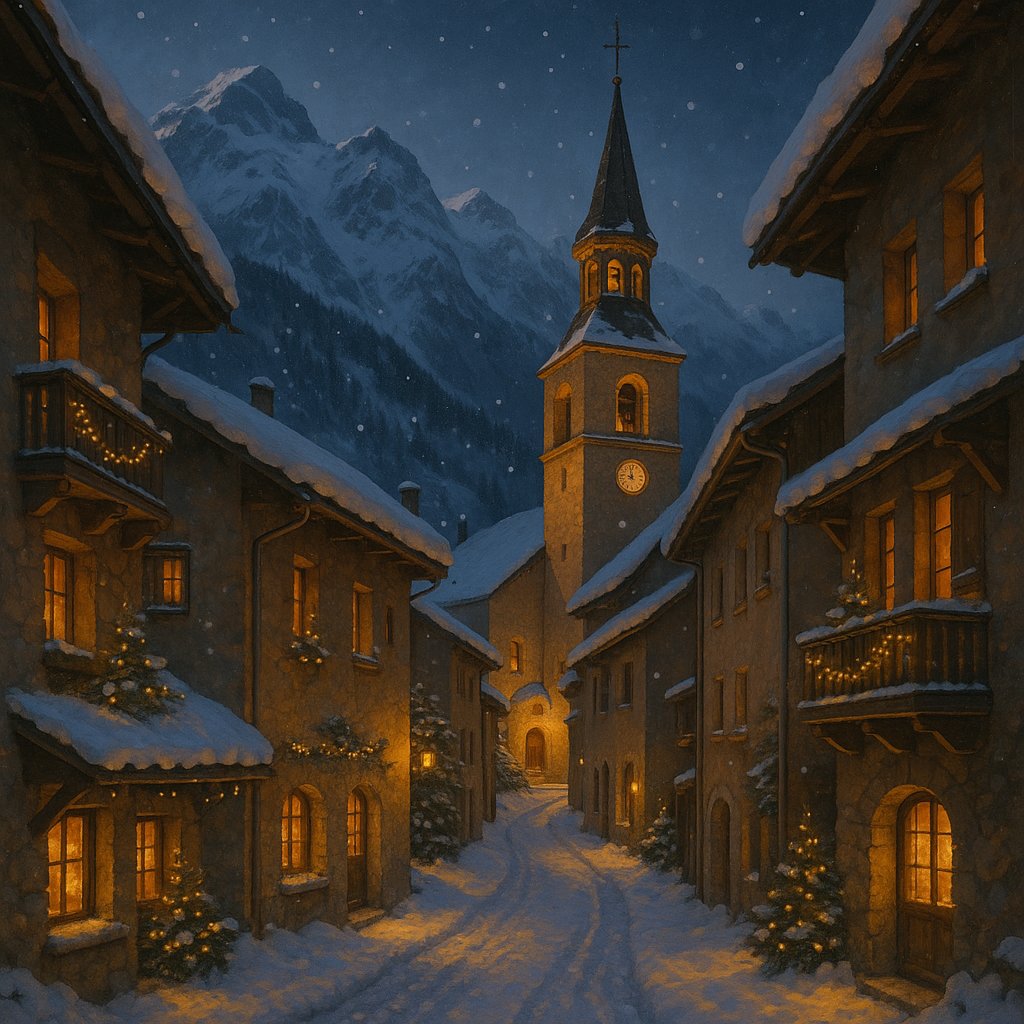 Dusk in a Snowy French-Alpine Village