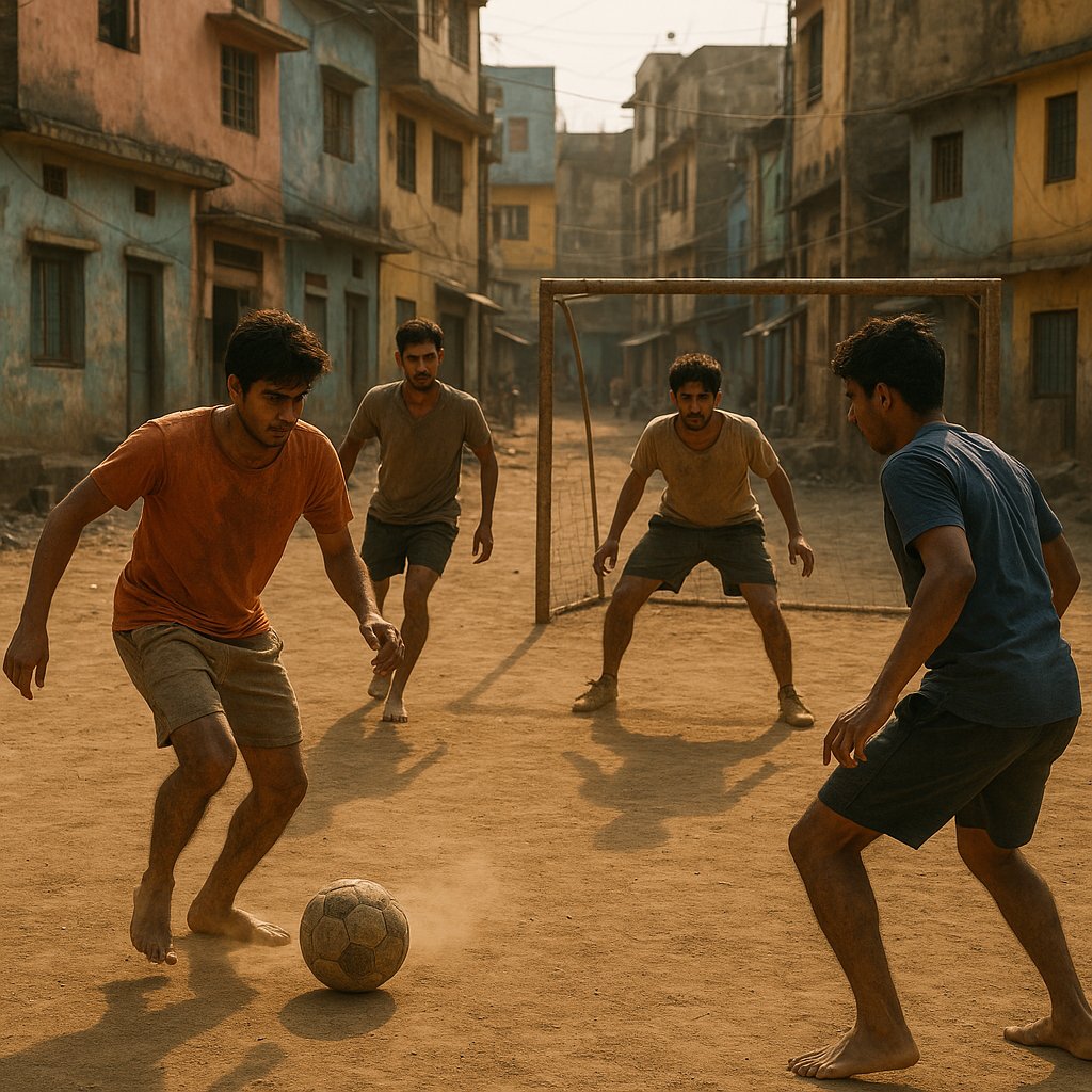 Dusty Street Football at Dusk