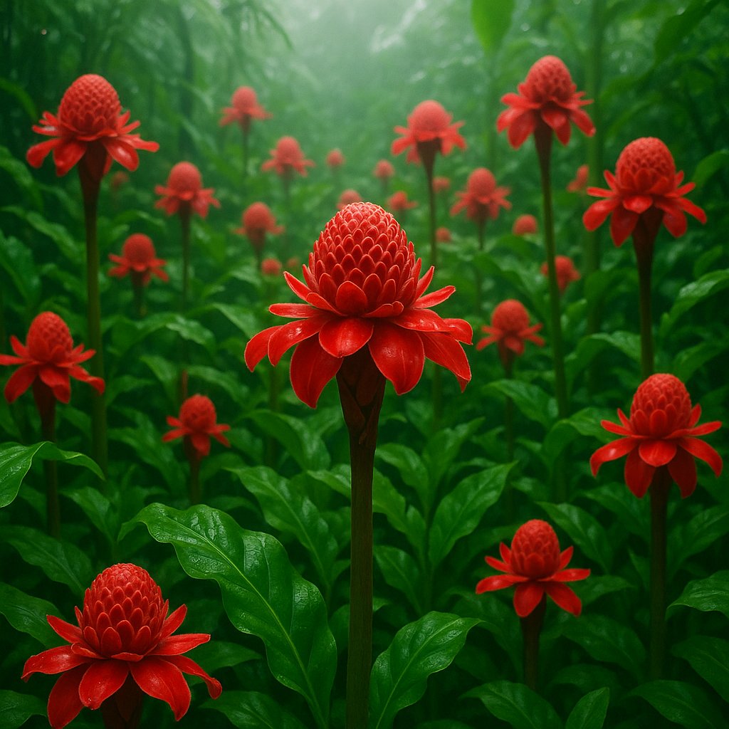 Field of Red Torch Ginger Blossoms