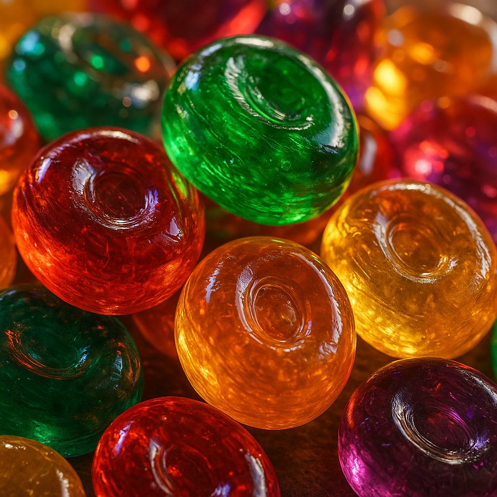 Glass-Like Hard Candy Drops — Macro Food Detail