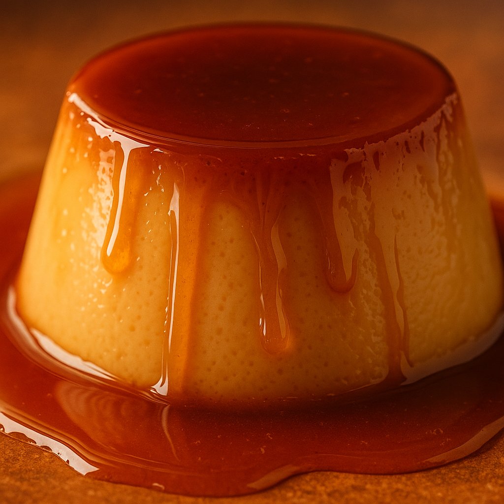 Glossy Caramel Flan (Macro)
