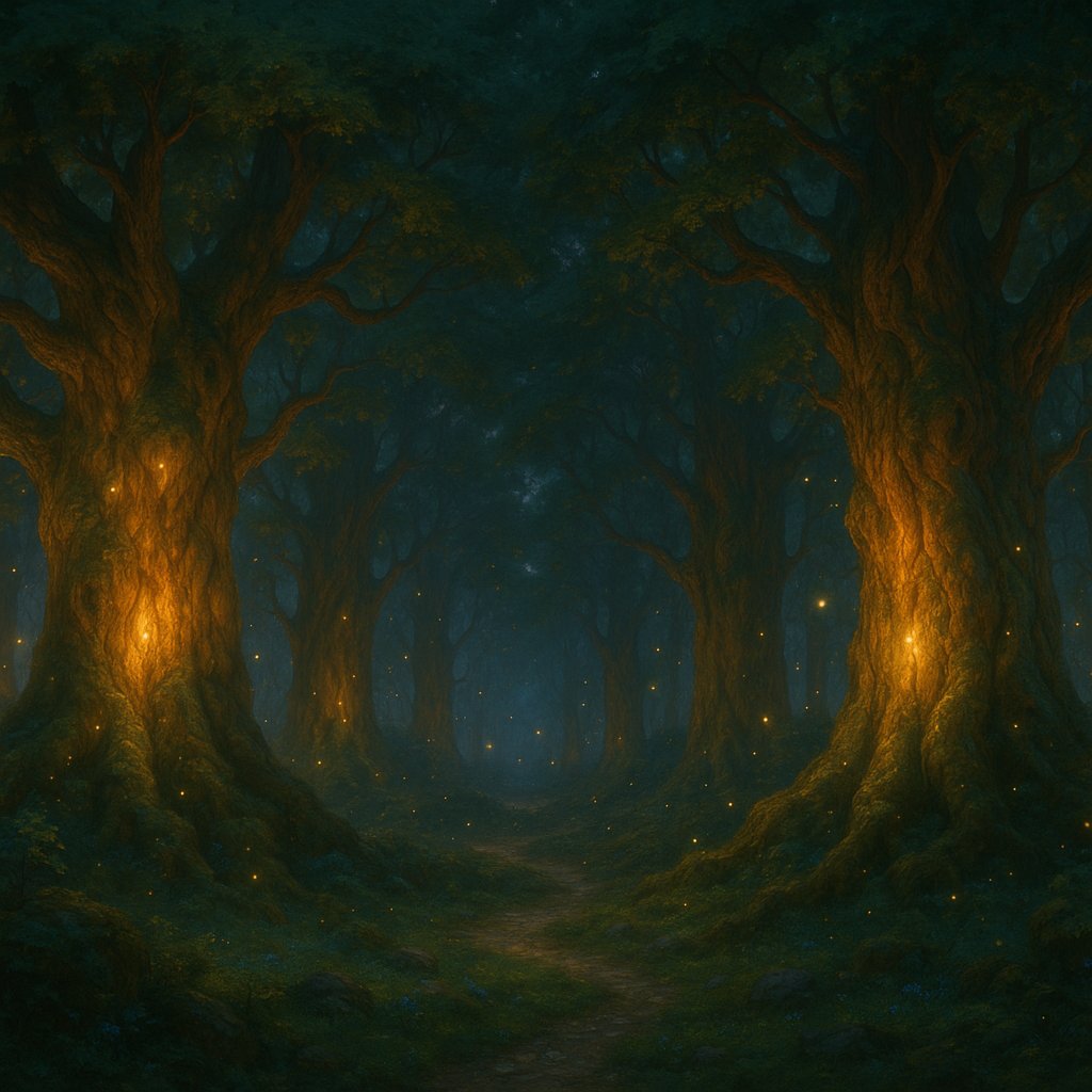 Glowing Dusk: Enchanted Forest Path